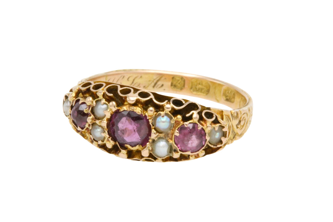 Victorian garnet and pearl ring from 1899-Antique rings-The Antique Ring Shop