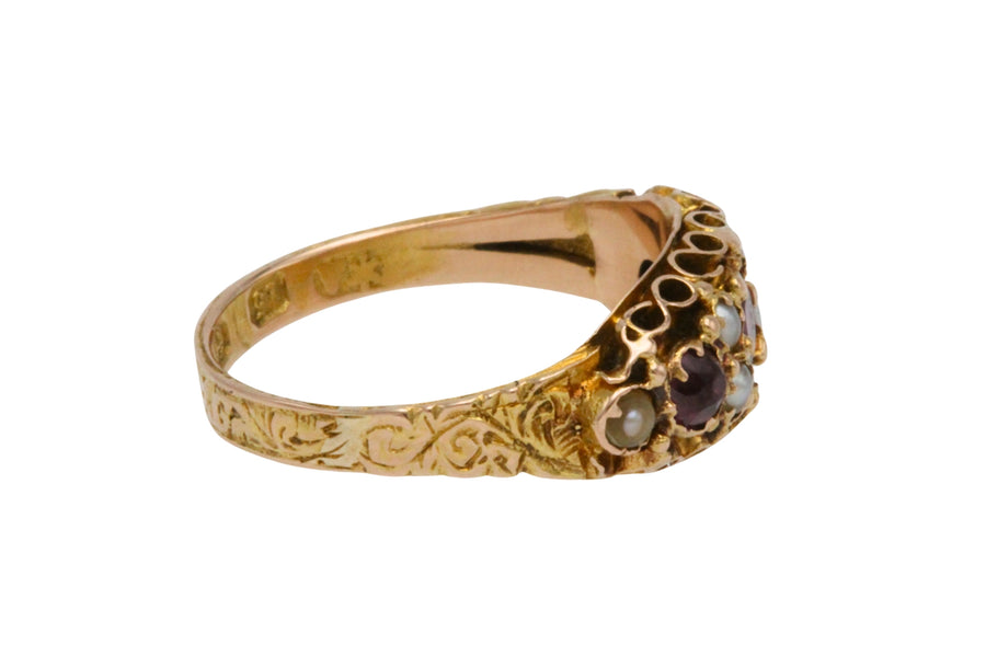Victorian garnet and pearl ring from 1899-Antique rings-The Antique Ring Shop