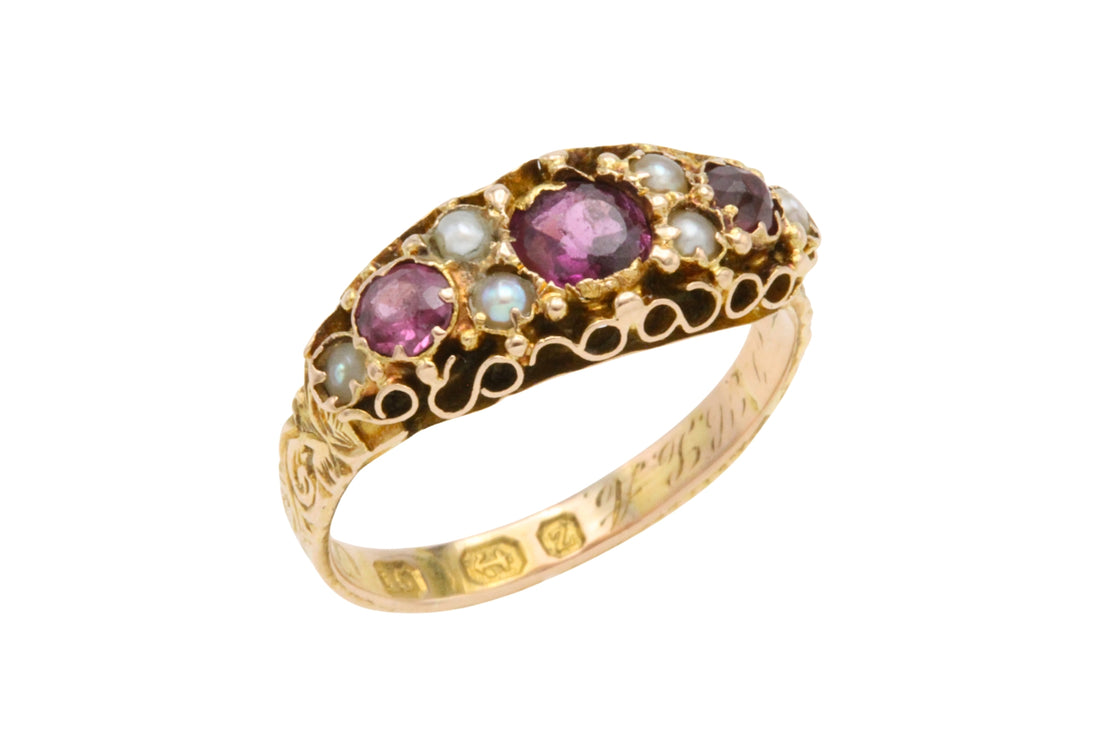 Victorian garnet and pearl ring from 1899-Antique rings-The Antique Ring Shop