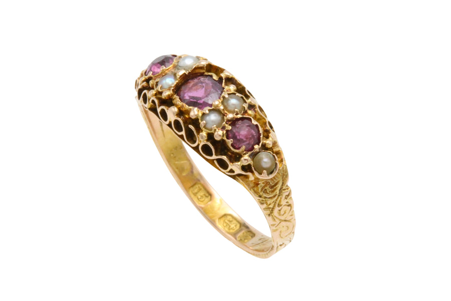 Victorian garnet and pearl ring from 1899-Antique rings-The Antique Ring Shop