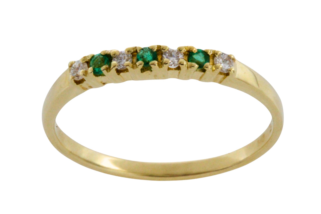 14 carat gold emerald and diamond ring-Vintage Rings-The Antique Ring Shop