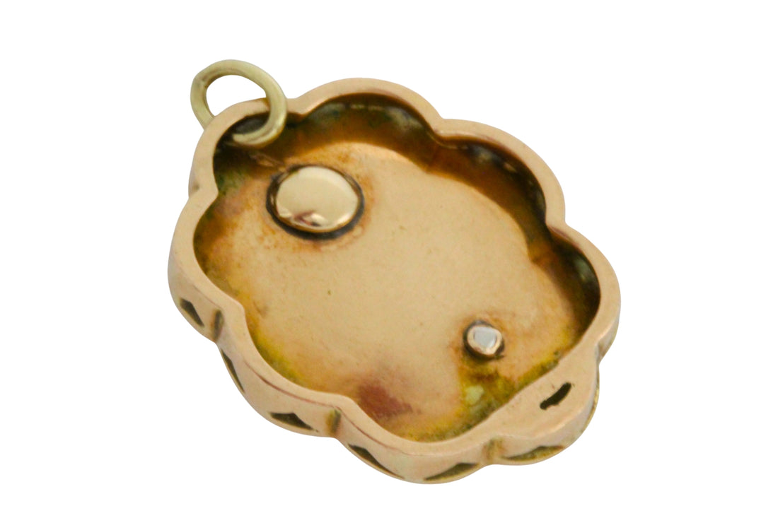 Blue enamel pendant with diamond in silver and gold-Pendants-The Antique Ring Shop