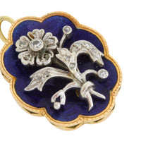 Blue enamel pendant with diamond in silver and gold-Pendants-The Antique Ring Shop