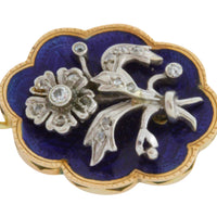 Blue enamel pendant with diamond in silver and gold-Pendants-The Antique Ring Shop