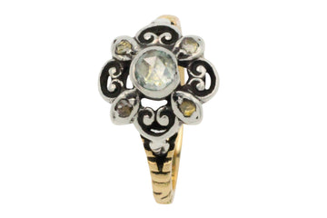 Rose diamond ring in silver and 14 carat gold-Vintage Rings-The Antique Ring Shop