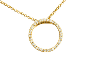 Circular diamond pendant and chain-Pendants-The Antique Ring Shop