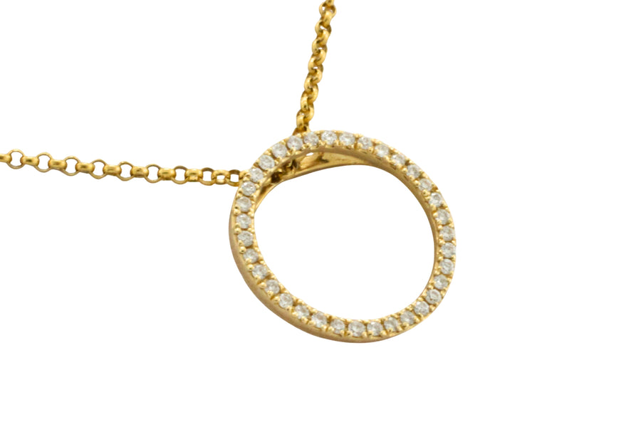 Circular diamond pendant and chain-Pendants-The Antique Ring Shop