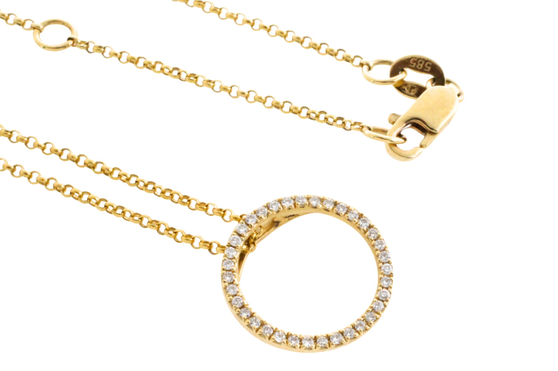 Circular diamond pendant and chain-Pendants-The Antique Ring Shop