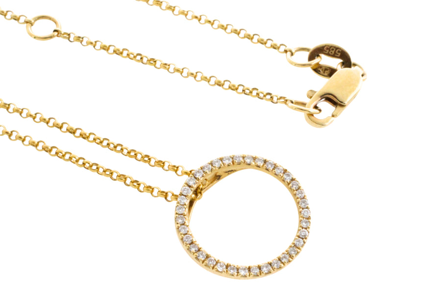 Circular diamond pendant and chain-Pendants-The Antique Ring Shop