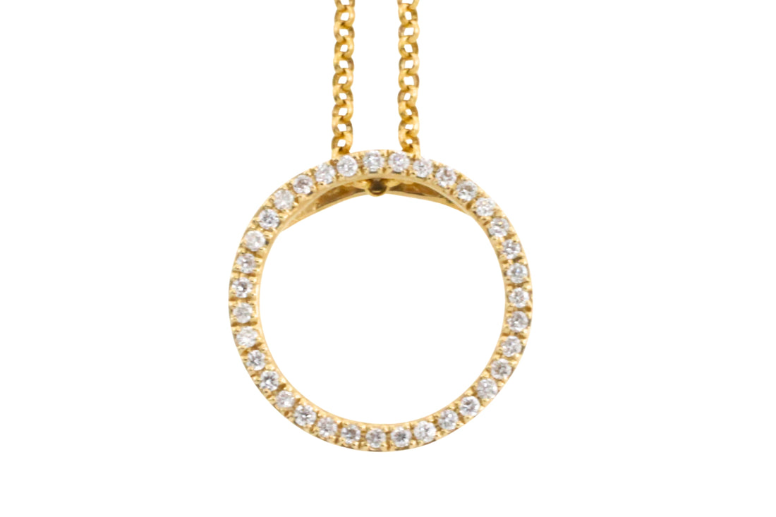 Circular diamond pendant and chain-Pendants-The Antique Ring Shop