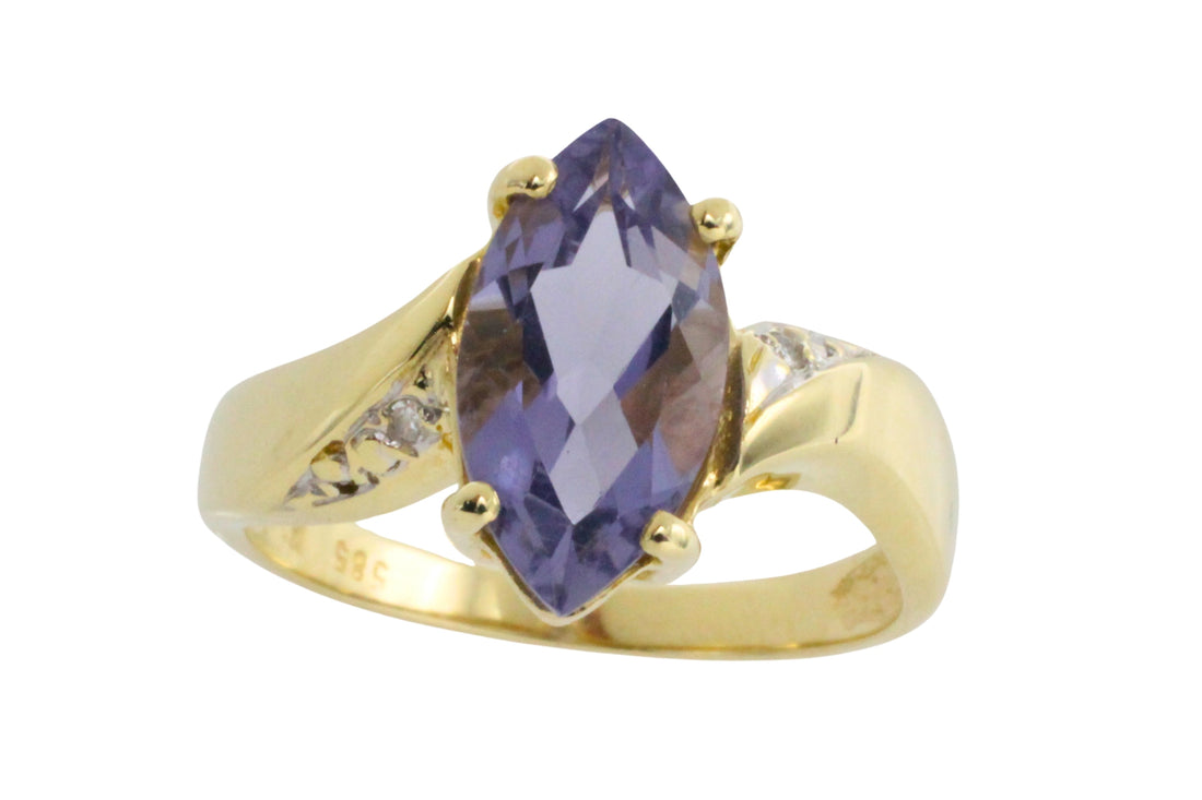 Iolite and diamond ring in 14 carat gold-Vintage Rings-The Antique Ring Shop