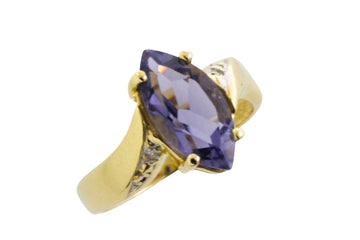 Iolite and diamond ring in 14 carat gold-Vintage Rings-The Antique Ring Shop