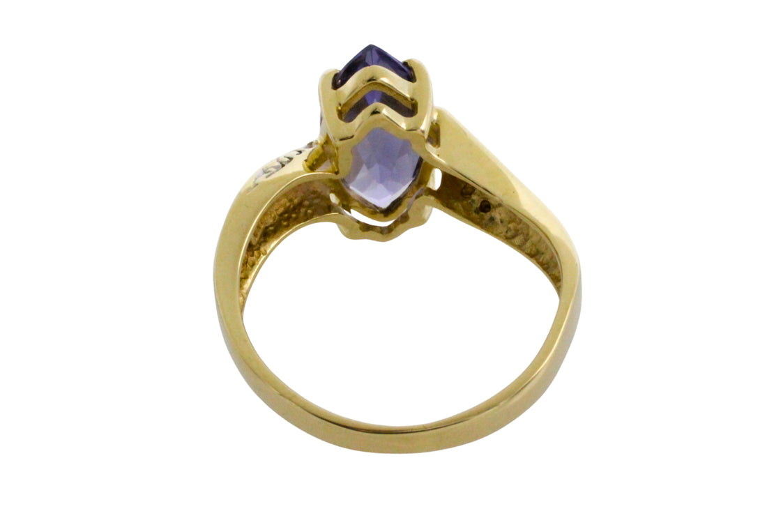 Iolite and diamond ring in 14 carat gold-Vintage Rings-The Antique Ring Shop