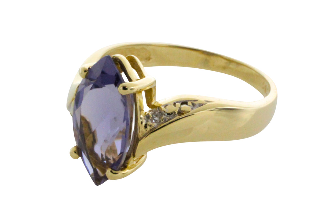 Iolite and diamond ring in 14 carat gold-Vintage Rings-The Antique Ring Shop