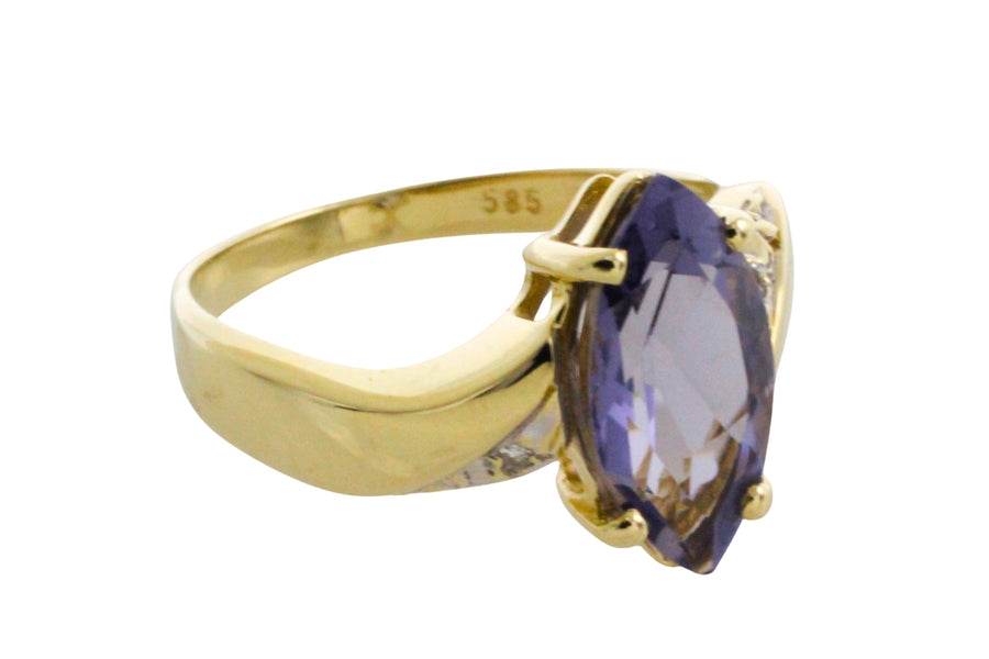 Iolite and diamond ring in 14 carat gold-Vintage Rings-The Antique Ring Shop