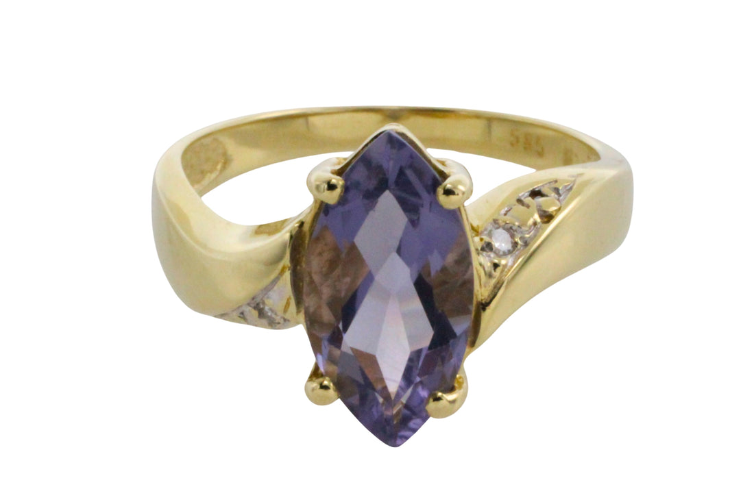 Iolite and diamond ring in 14 carat gold-Vintage Rings-The Antique Ring Shop