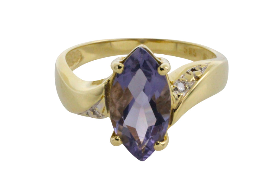 Iolite and diamond ring in 14 carat gold-Vintage Rings-The Antique Ring Shop