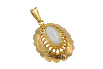 White opal pendant in 14 carat gold-Pendants-The Antique Ring Shop