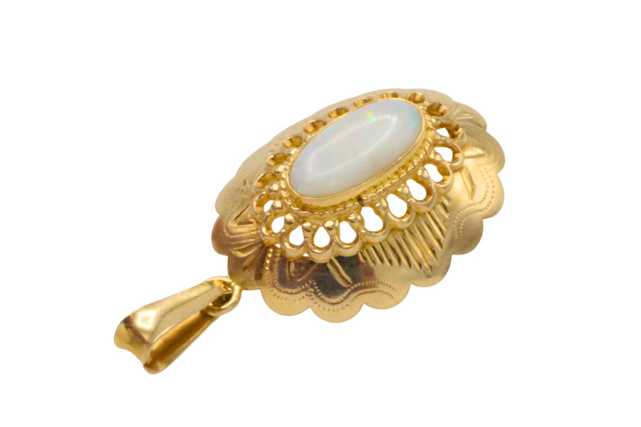 White opal pendant in 14 carat gold-Pendants-The Antique Ring Shop