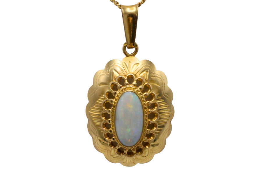 White opal pendant in 14 carat gold-Pendants-The Antique Ring Shop