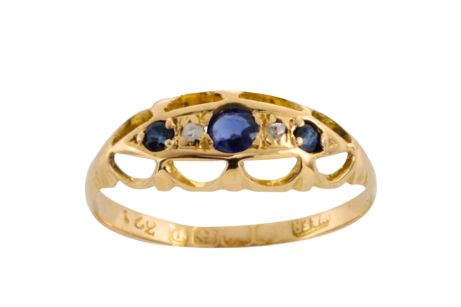 Sapphire and rose diamond ring from 1914-Antique rings-The Antique Ring Shop