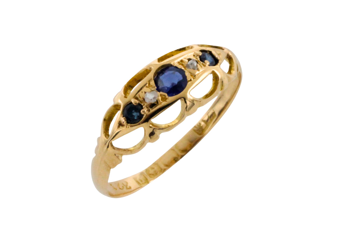 Sapphire and rose diamond ring from 1914-Antique rings-The Antique Ring Shop