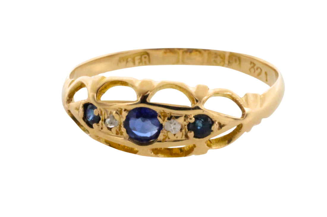 Sapphire and rose diamond ring from 1914-Antique rings-The Antique Ring Shop