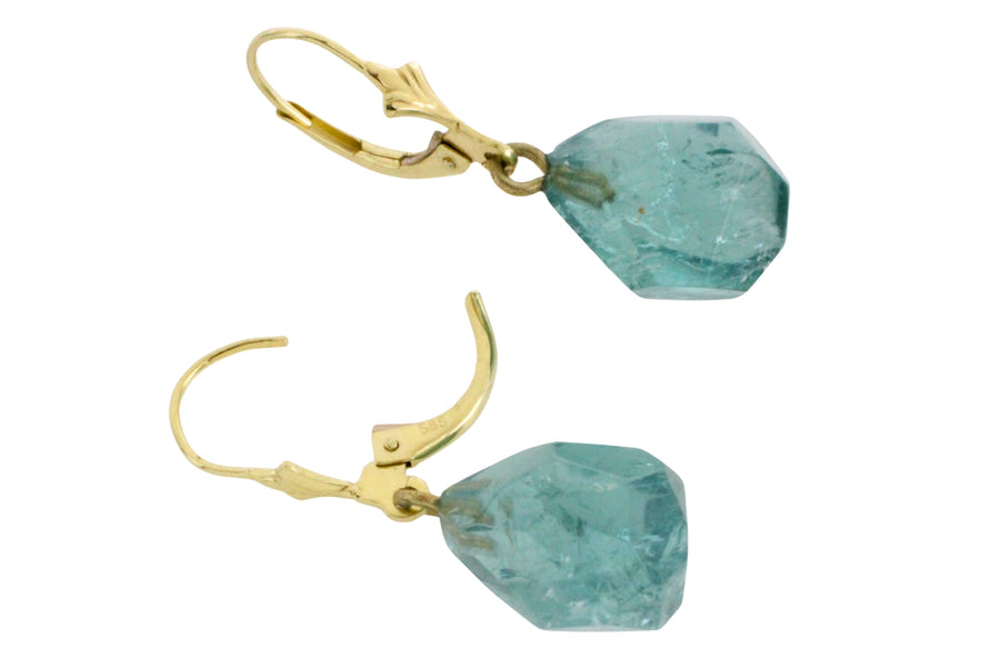 Faceted teel colored tourmaline earrings-Earrings-The Antique Ring Shop