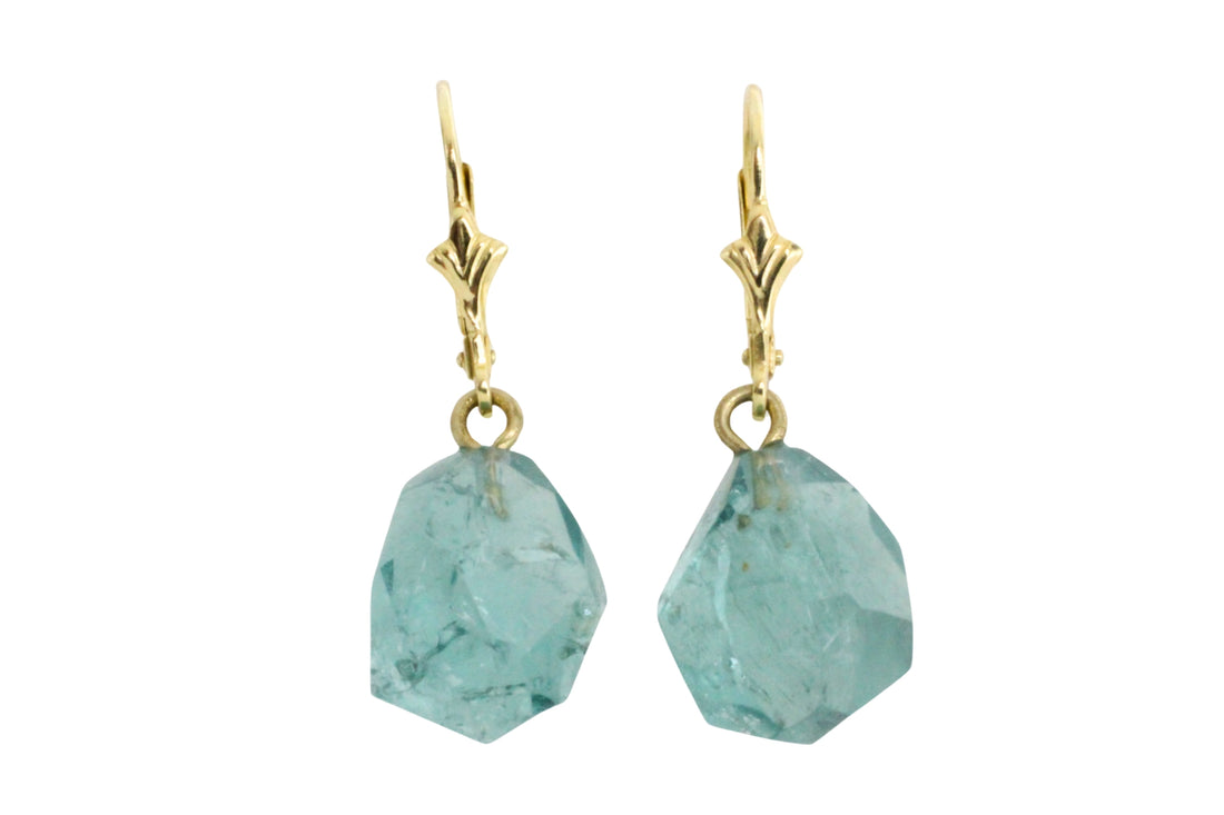 Faceted teel colored tourmaline earrings-Earrings-The Antique Ring Shop