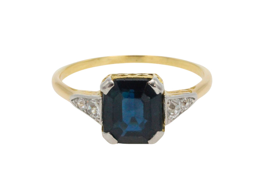 Vintage 18 carat gold sapphire and diamond ring-Vintage Rings-The Antique Ring Shop