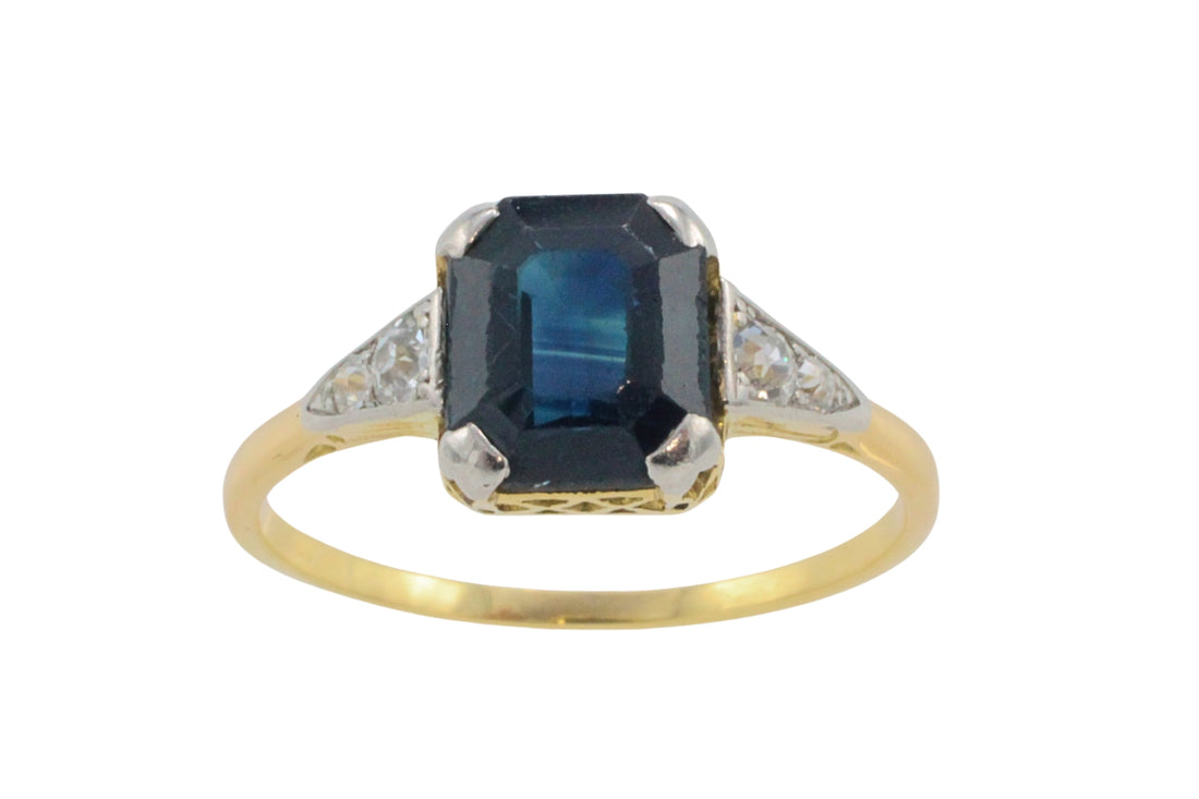 Vintage 18 carat gold sapphire and diamond ring-Vintage Rings-The Antique Ring Shop