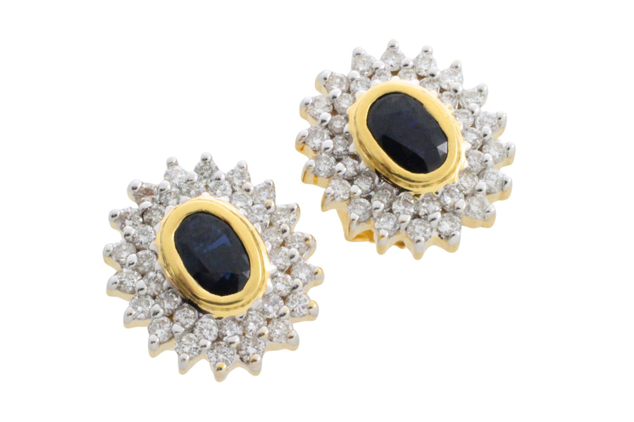 18 carat gold sapphire and diamond studs-Earrings-The Antique Ring Shop