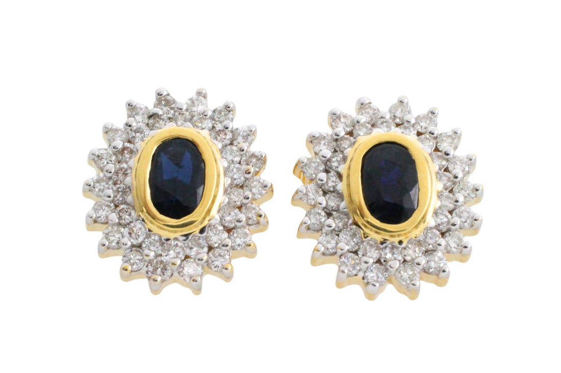 18 carat gold sapphire and diamond studs-Earrings-The Antique Ring Shop