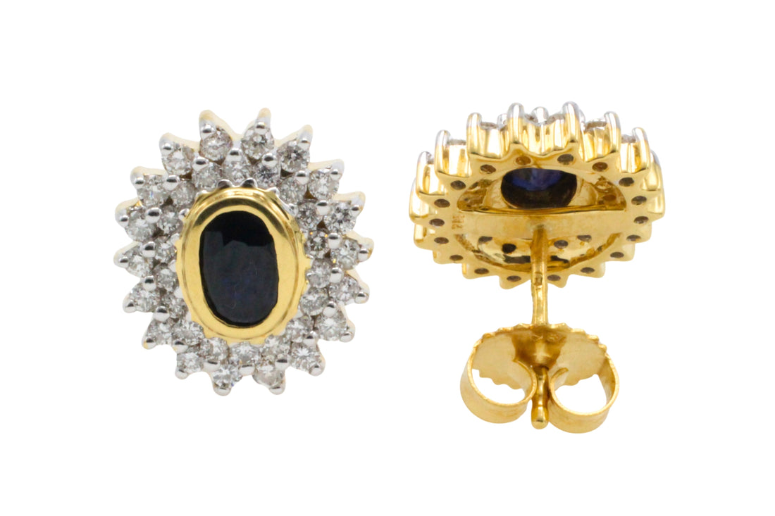 18 carat gold sapphire and diamond studs-Earrings-The Antique Ring Shop