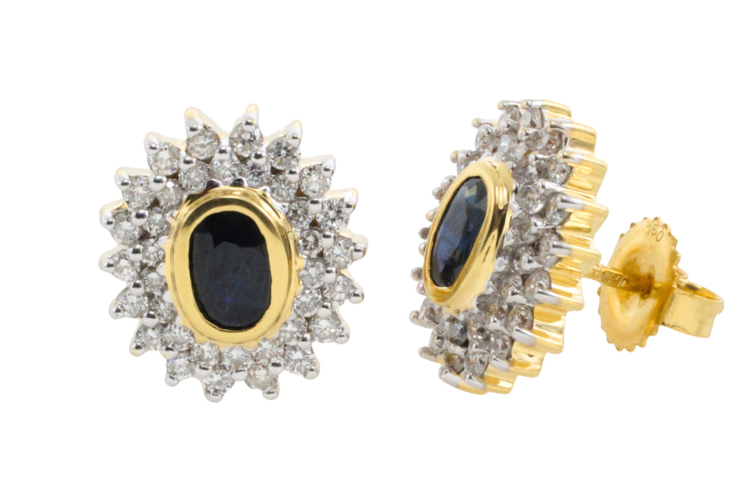 18 carat gold sapphire and diamond studs-Earrings-The Antique Ring Shop