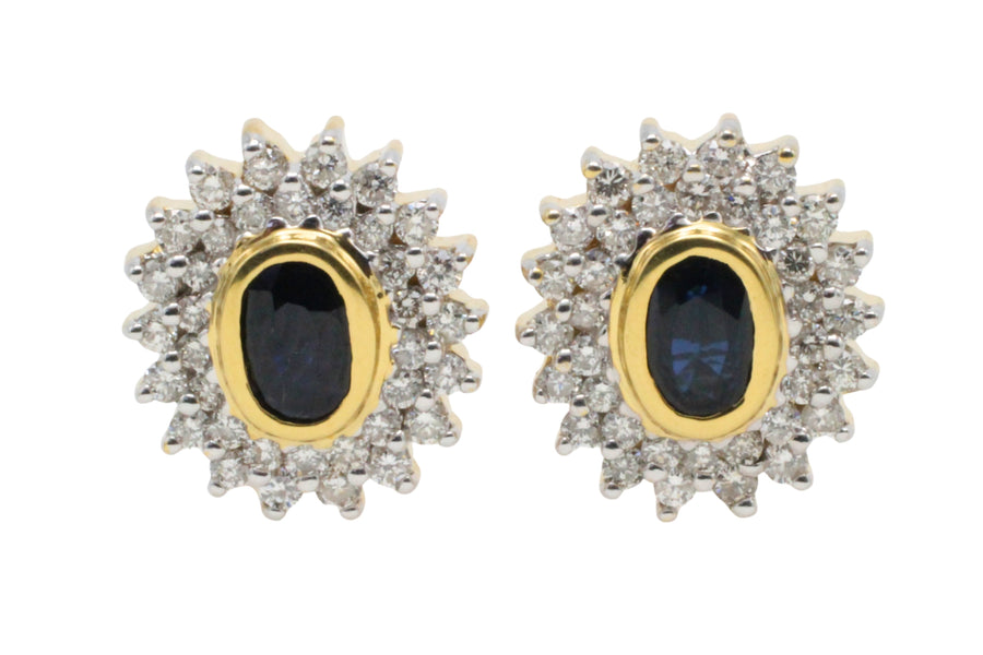 18 carat gold sapphire and diamond studs-Earrings-The Antique Ring Shop