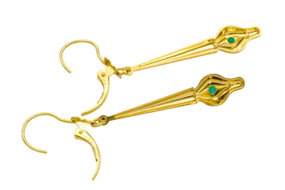 Emerald pendant earrings-Earrings-The Antique Ring Shop