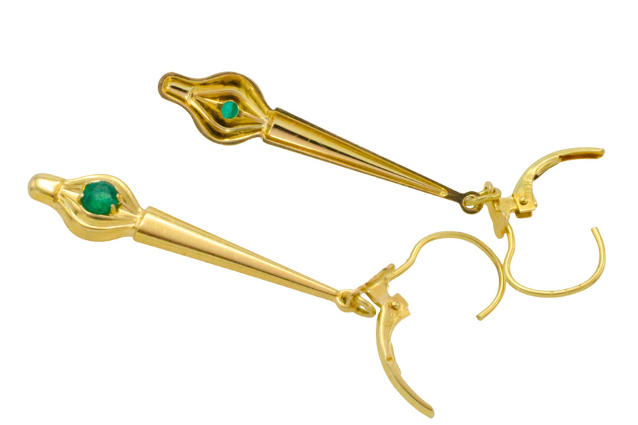 Emerald pendant earrings-Earrings-The Antique Ring Shop