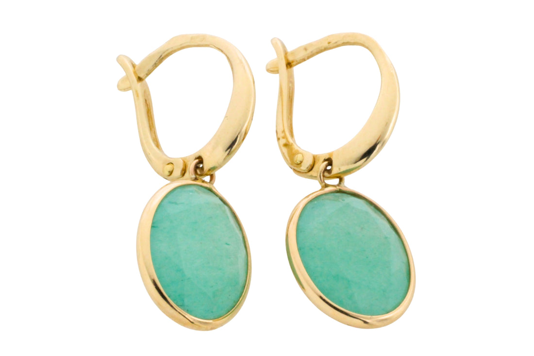 Green quartz earrings in 14 carat gold-Earrings-The Antique Ring Shop
