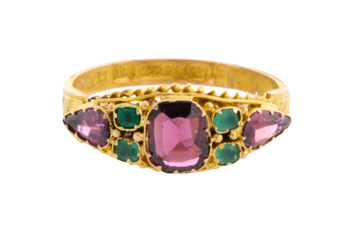 Victorian garnet and emerald ring from 1872-Antique rings-The Antique Ring Shop