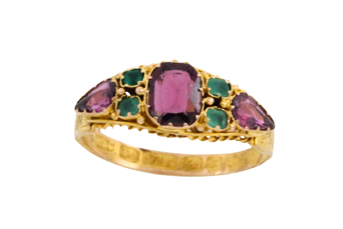 Victorian garnet and emerald ring from 1872-Antique rings-The Antique Ring Shop