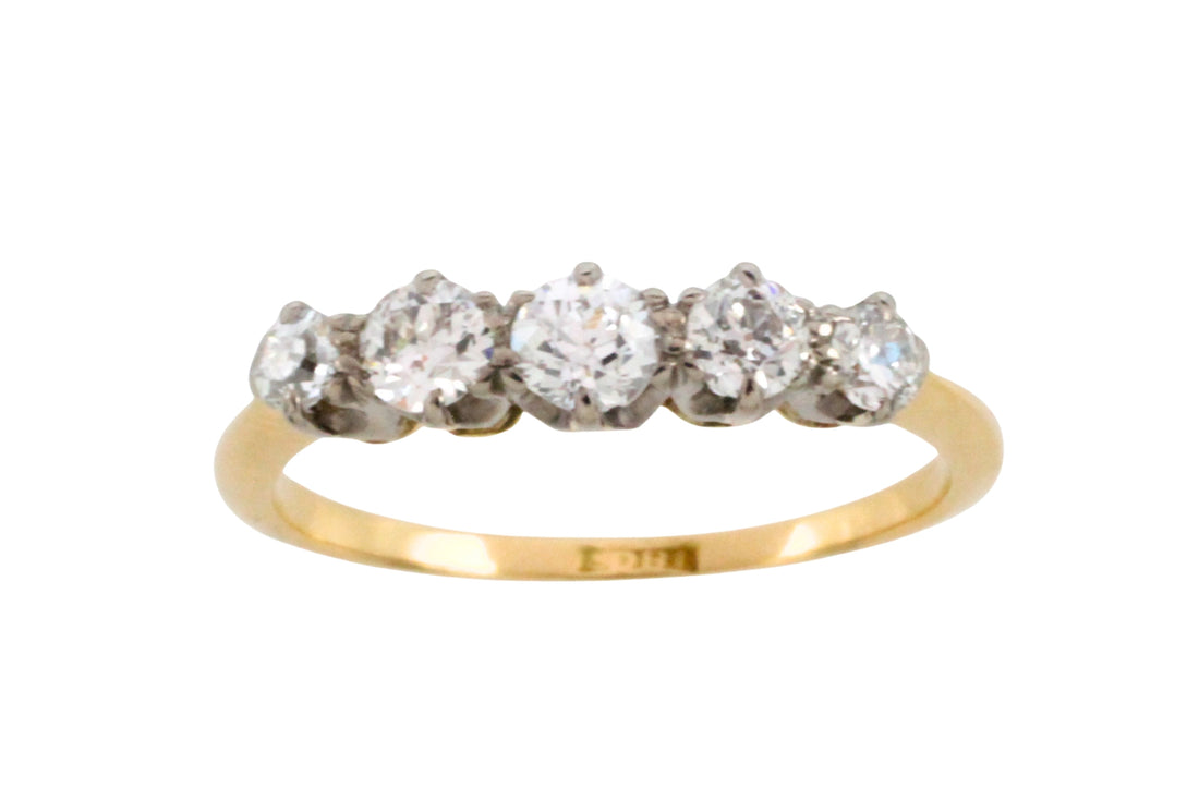 Five stone old cut diamond ring in 18 carat gold