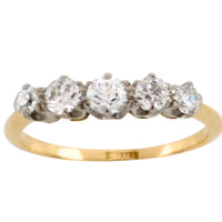 Five stone old cut diamond ring in 18 carat gold