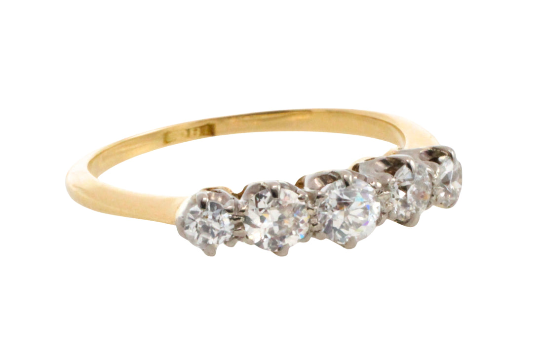 Five stone old cut diamond ring in 18 carat gold