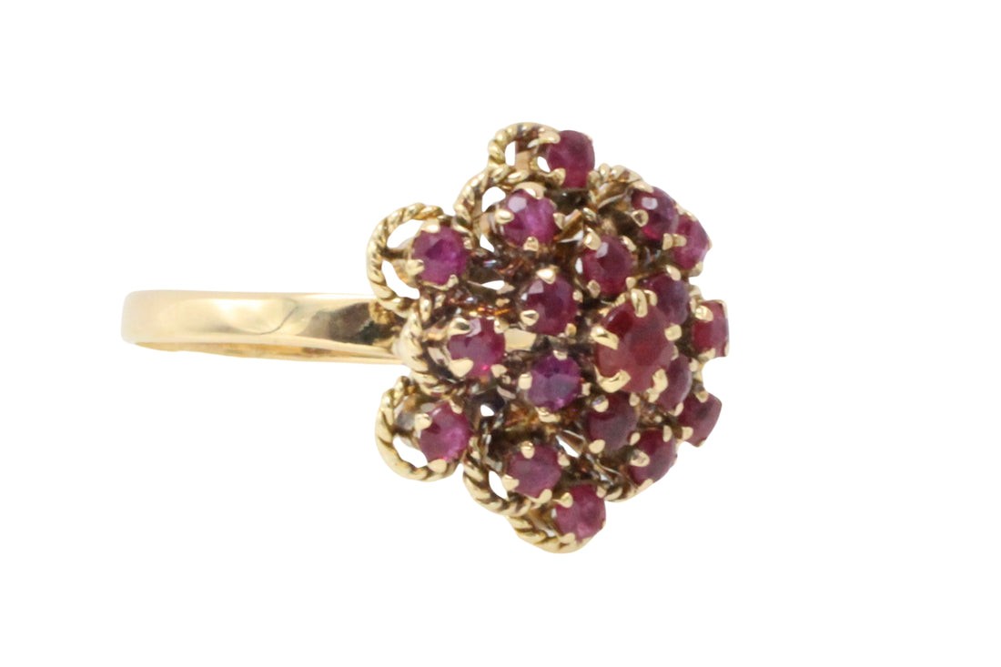 Ruby cluster ring in 18 carat gold-Vintage Rings-The Antique Ring Shop