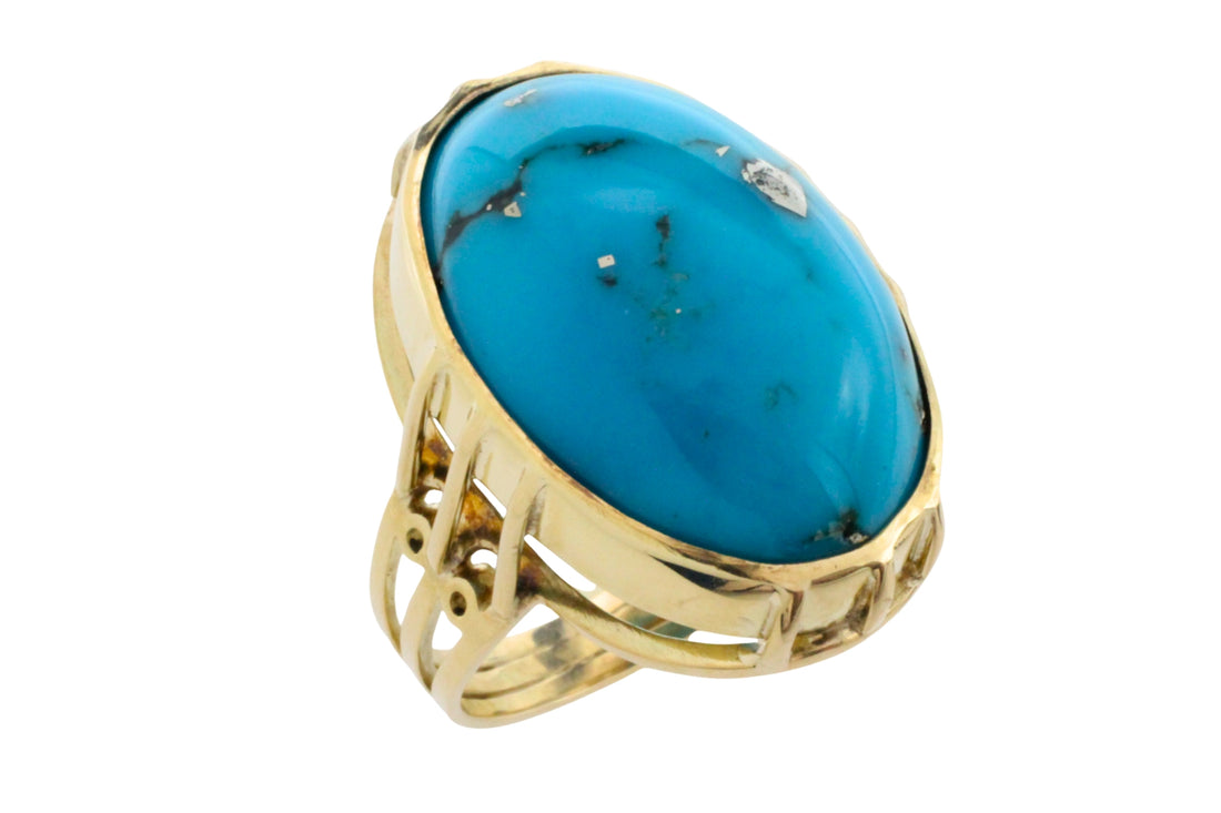 Cabochon turquoise ring in 14 carat gold-Vintage Rings-The Antique Ring Shop