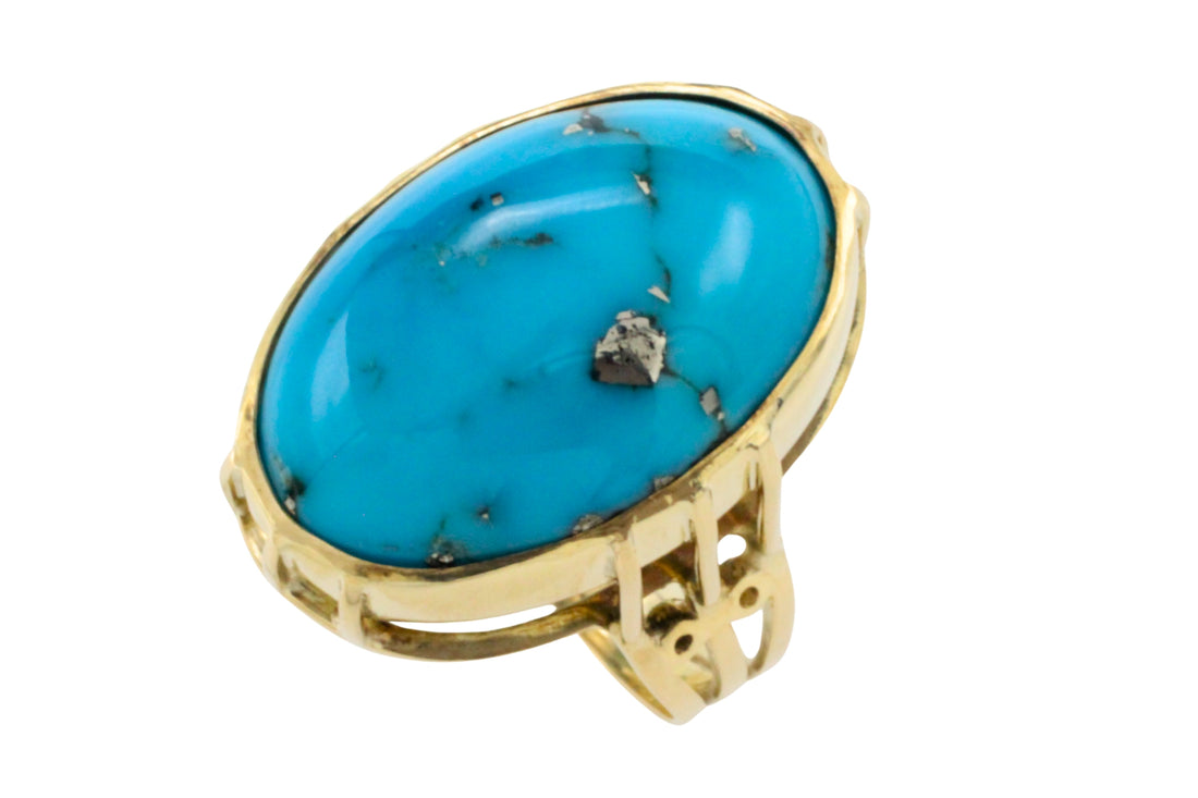 Cabochon turquoise ring in 14 carat gold-Vintage Rings-The Antique Ring Shop