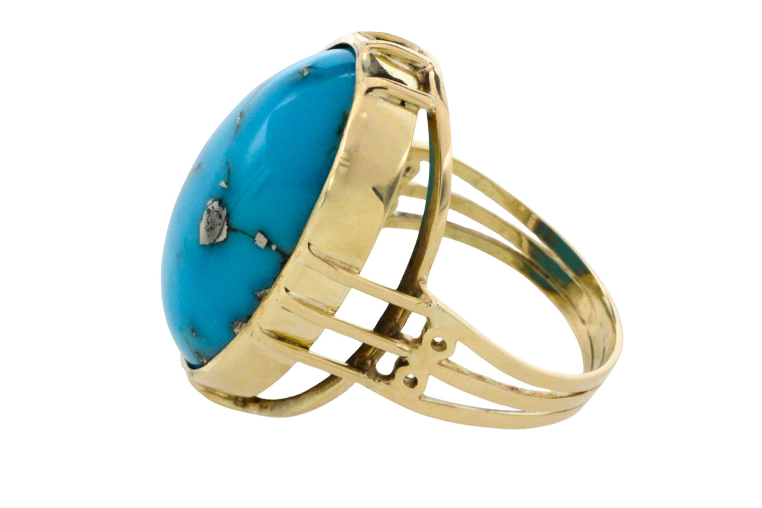 Cabochon turquoise ring in 14 carat gold-Vintage Rings-The Antique Ring Shop