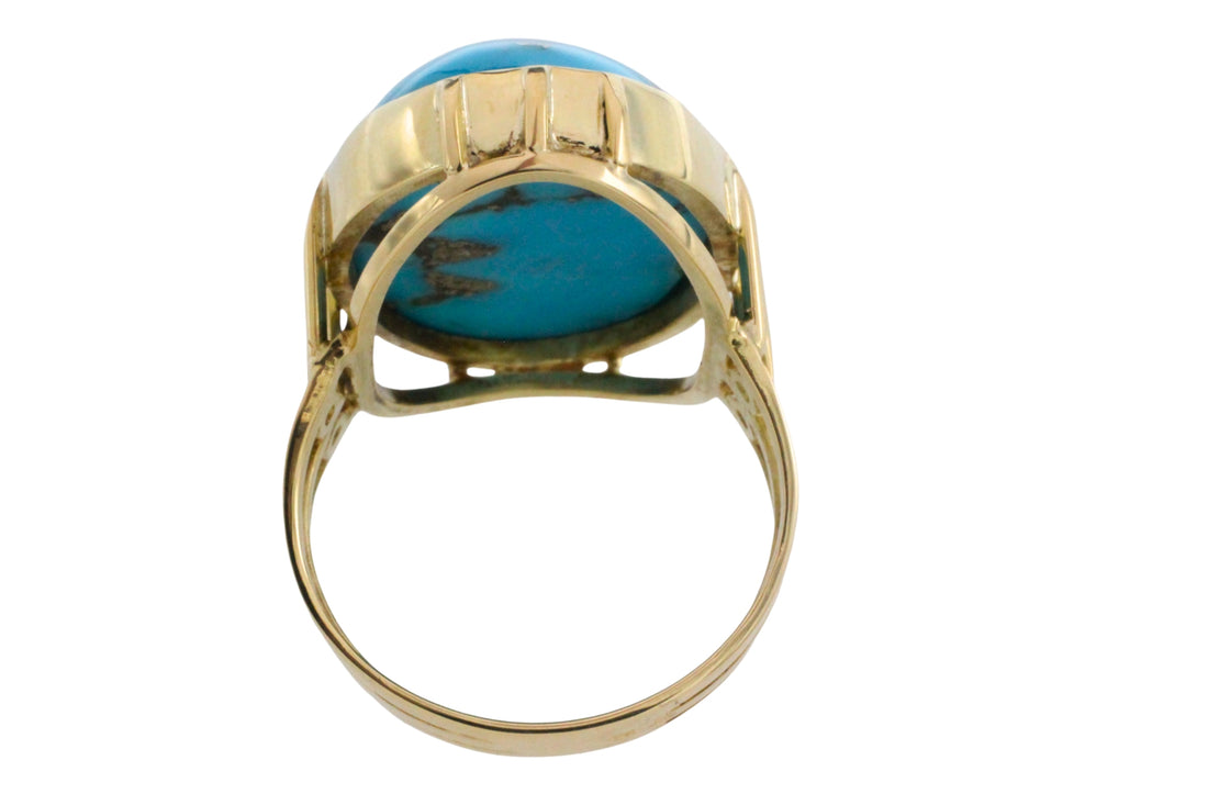 Cabochon turquoise ring in 14 carat gold-Vintage Rings-The Antique Ring Shop