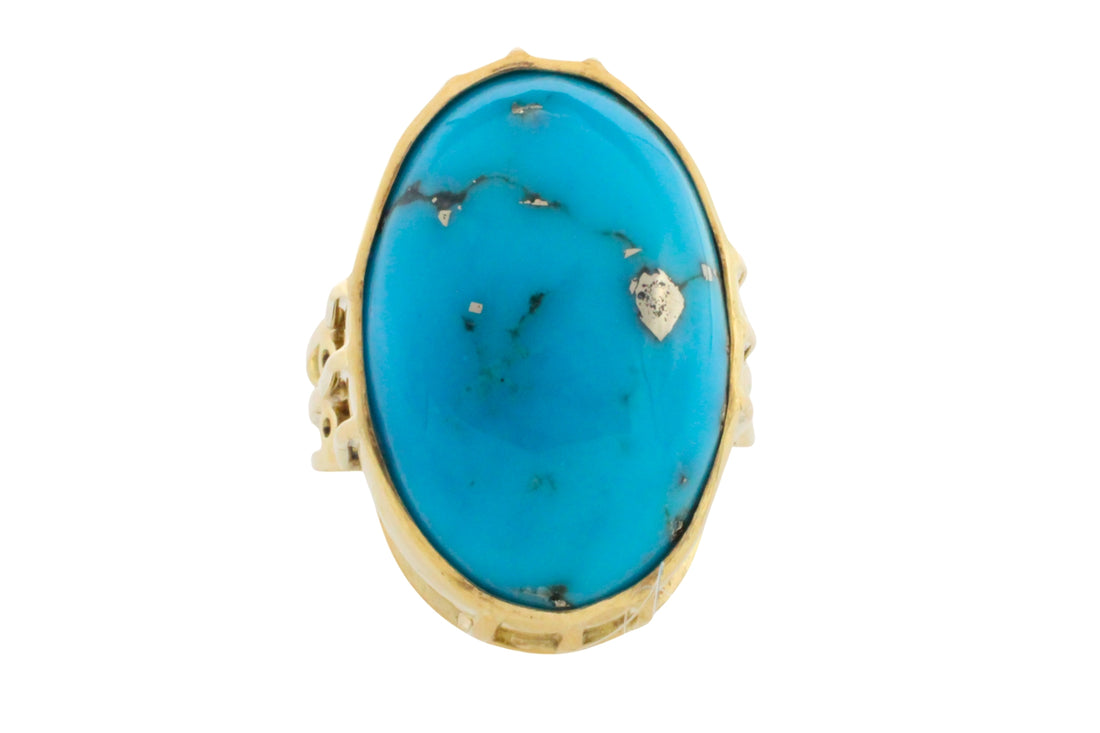 Cabochon turquoise ring in 14 carat gold-Vintage Rings-The Antique Ring Shop